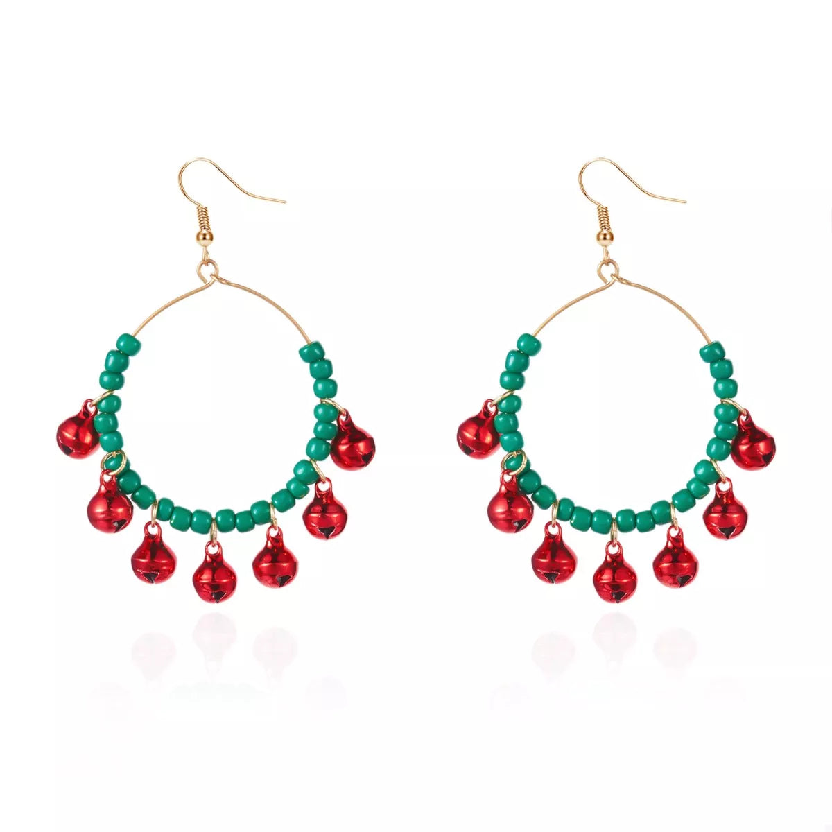Christmas Beaded Hoop Earrings with Jingle Bells