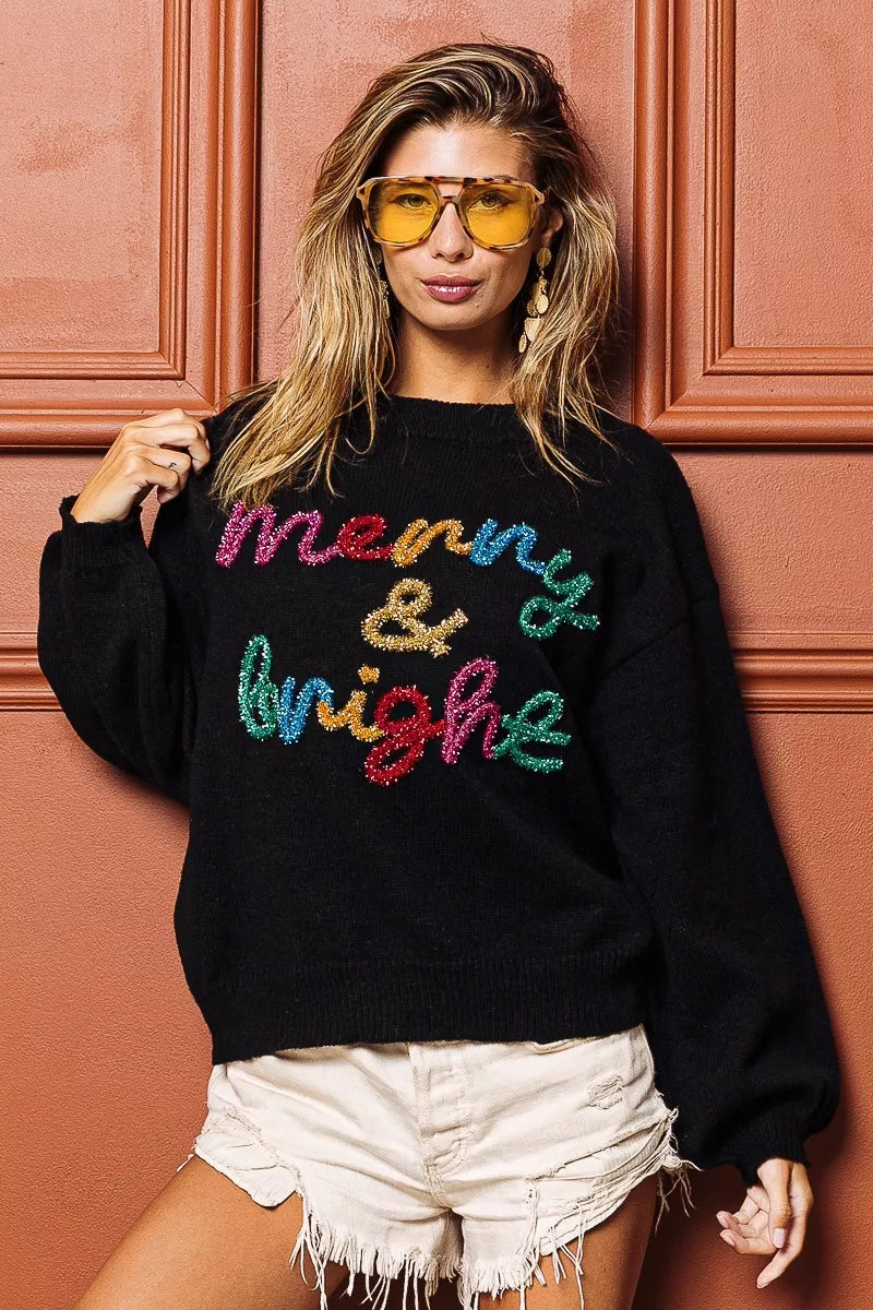 BiBi Tinsel Lettering Christmas Sweater