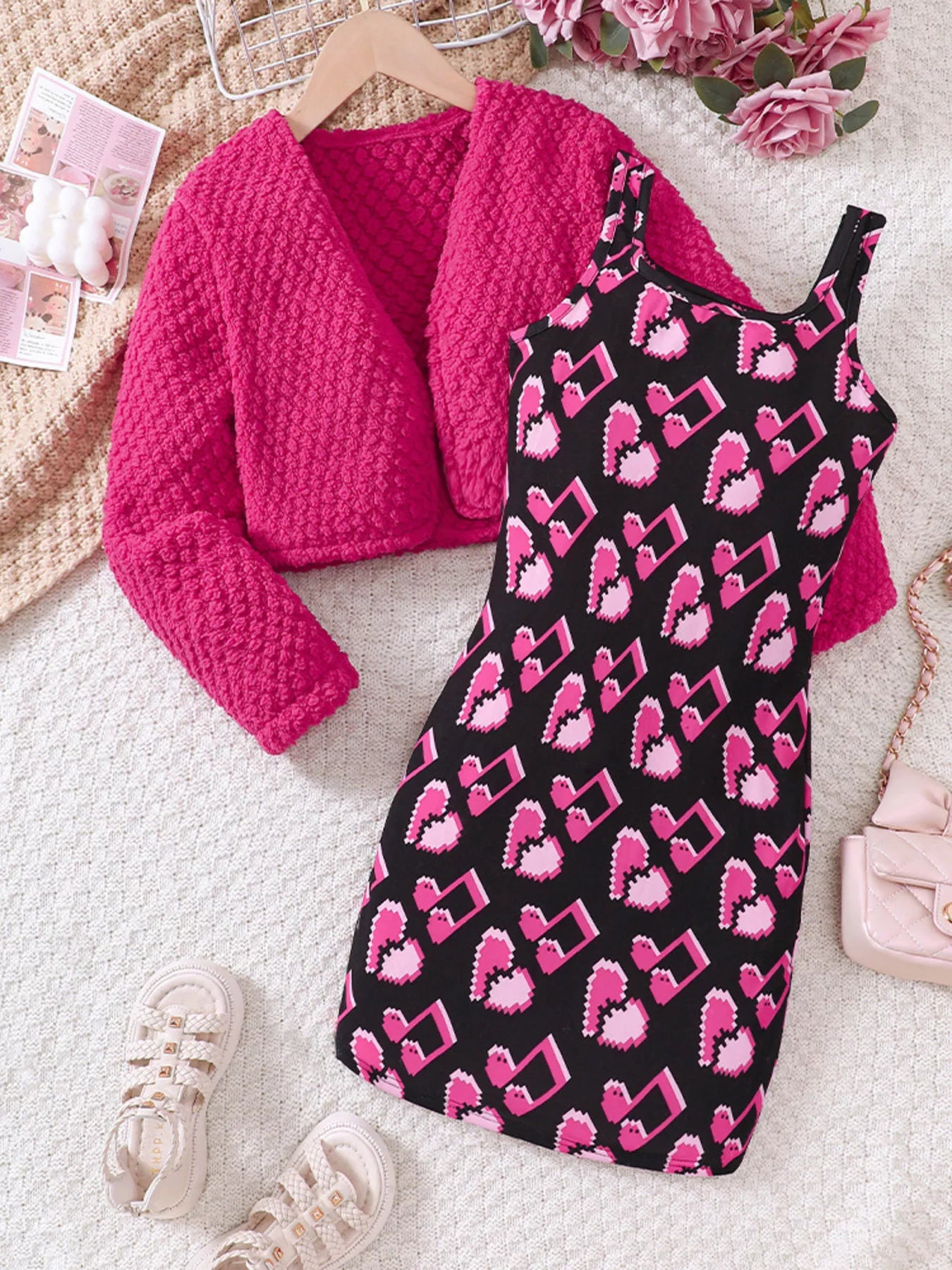 Children's Printed Dress and Cardigan Set