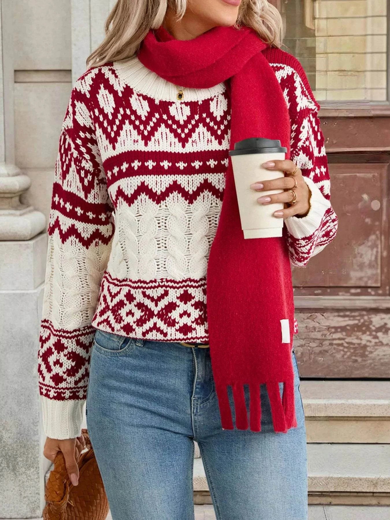 Christmas Cable Knit Long Sleeve Sweater