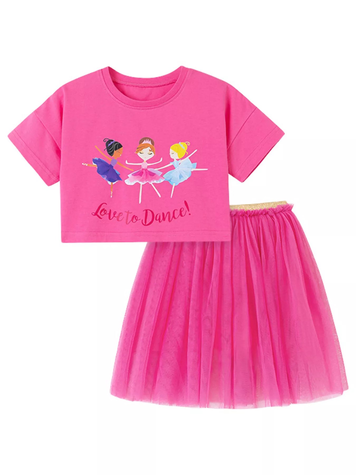 Children's Round Neck T-Shirt and Skirt Set