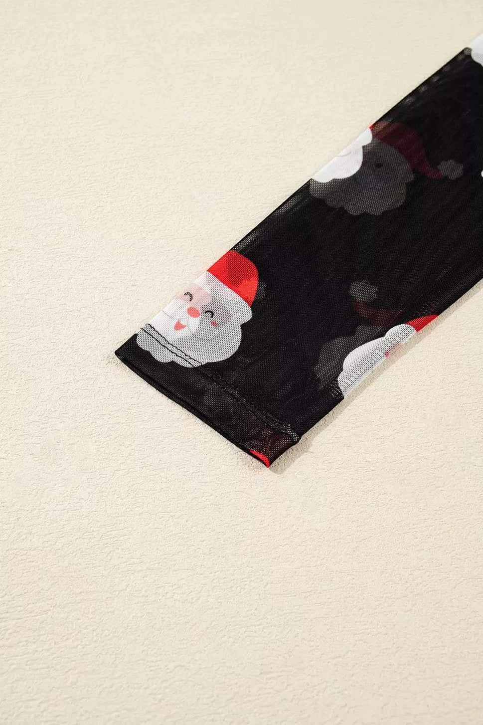 Christmas Santa Print Mesh Long Sleeve Top