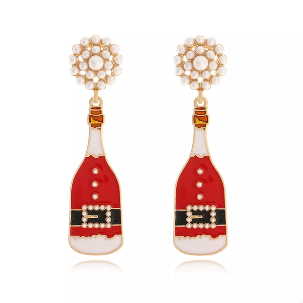 Christmas Champagne Bottle Drop Earrings