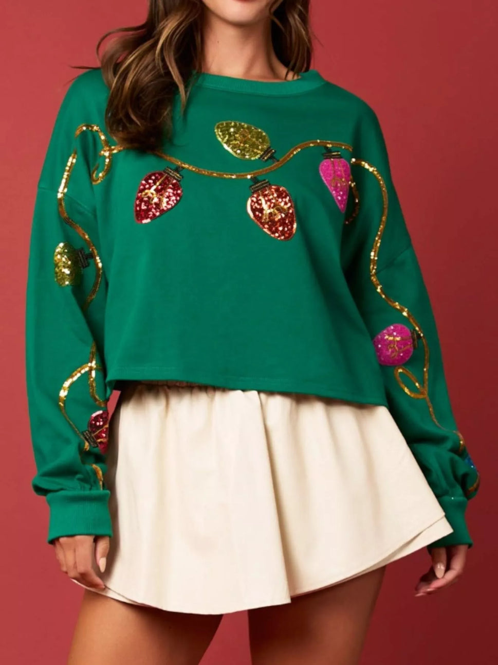 Christmas Holiday Lights Sequin Embellished Sweatshirt
