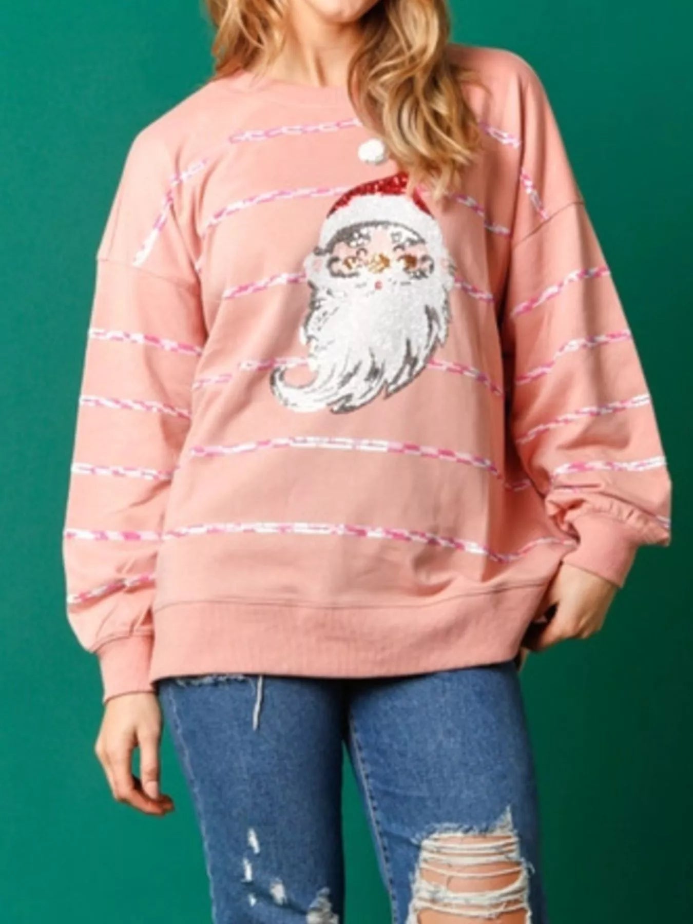 Christmas Santa Striped Long Sleeve Sweatshirt