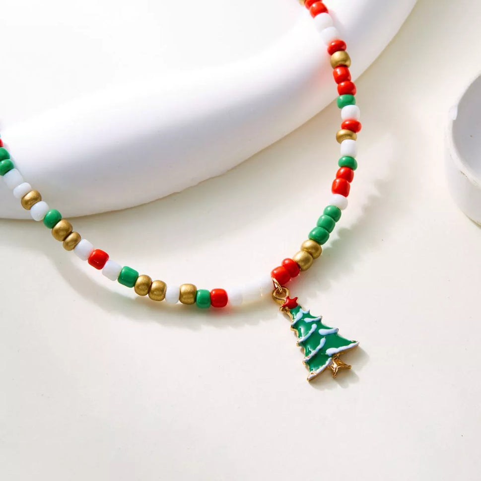 Christmas Themed Beaded Pendant Necklace