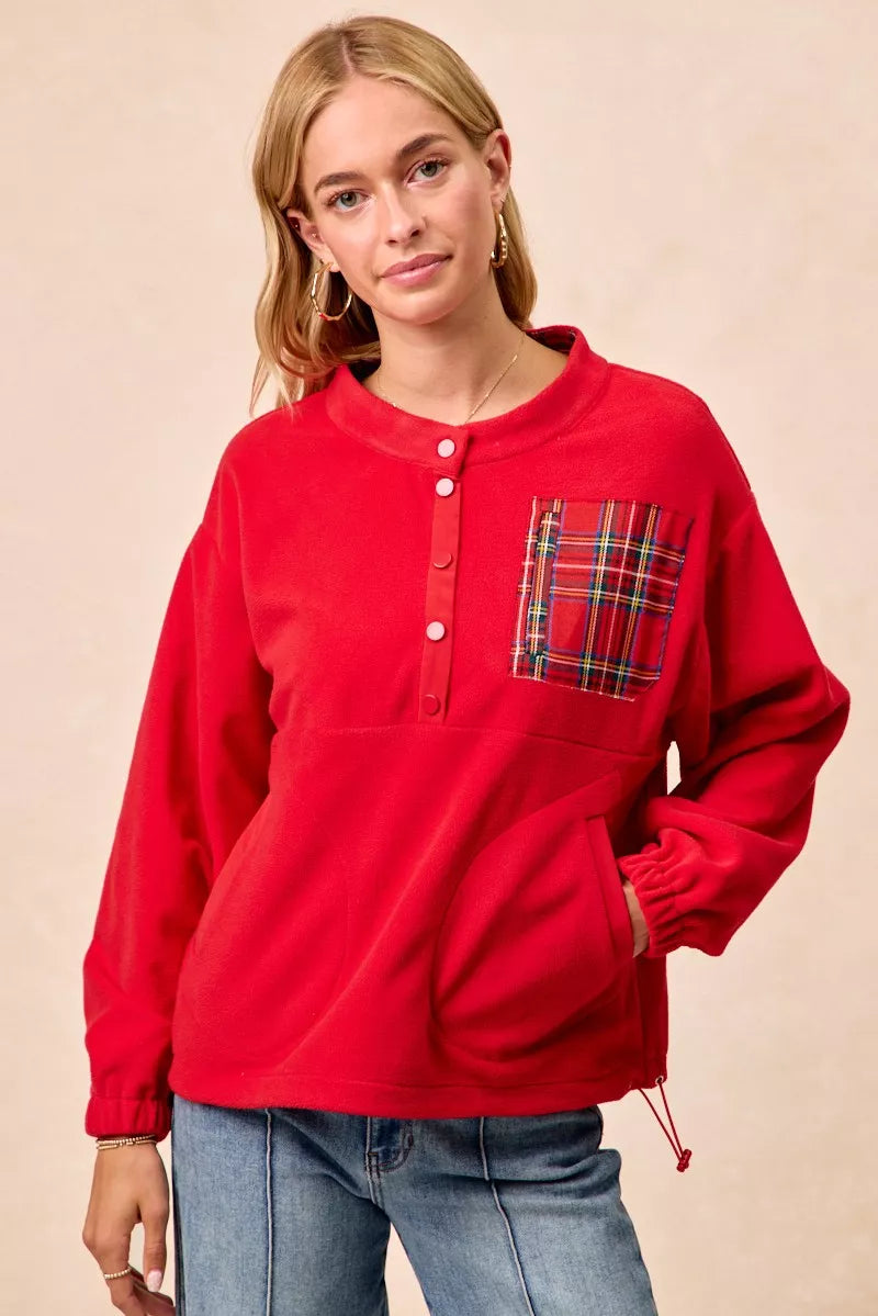 BiBi Christmas Theme Fleece Buttoned Top with Pockets