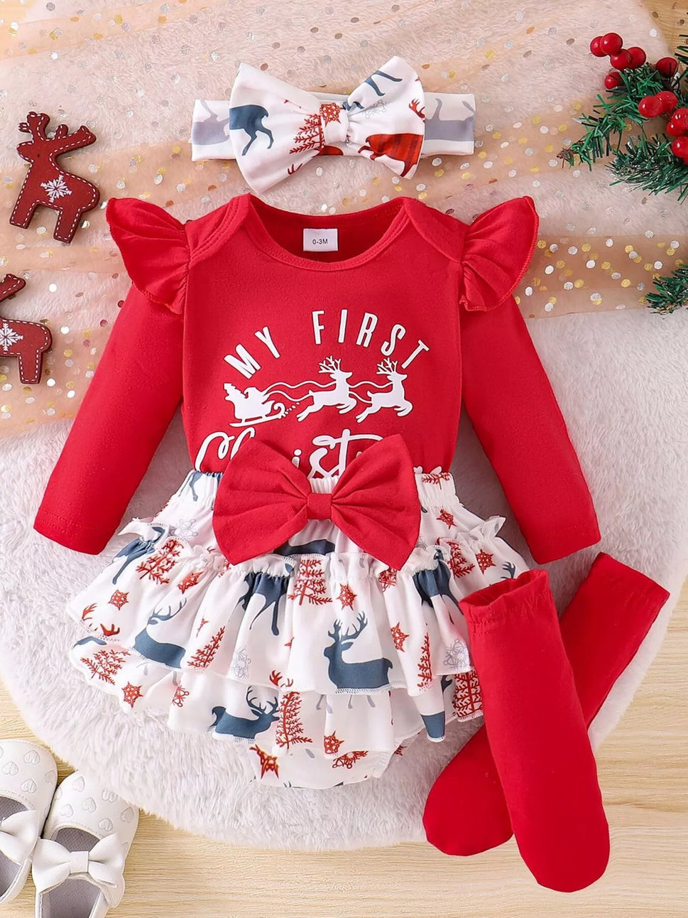 Children's My First Christmas Ruffle Sleeve Set