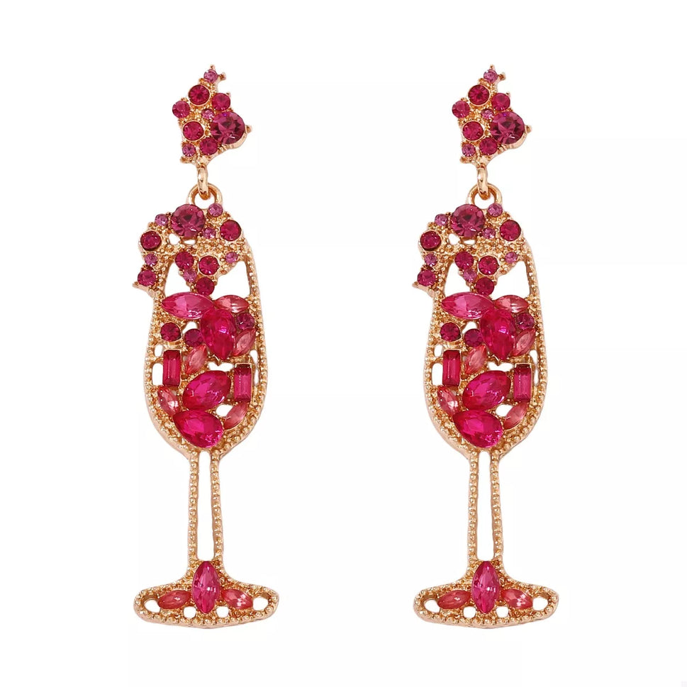 Champagne Glass Rhinestone Dangle Earrings