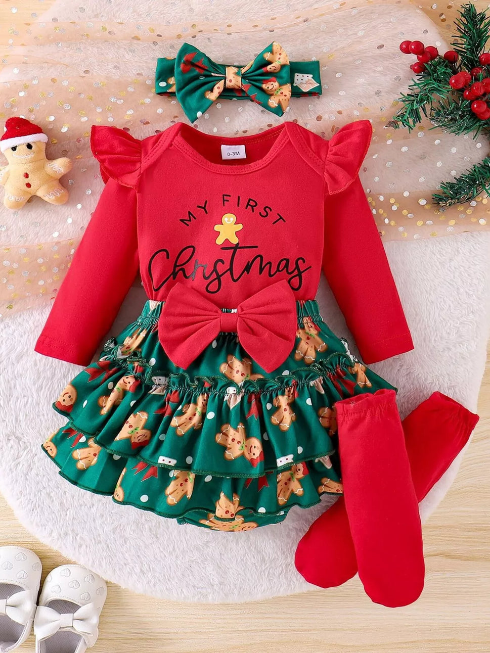 Children's My First Christmas Ruffle Sleeve Set
