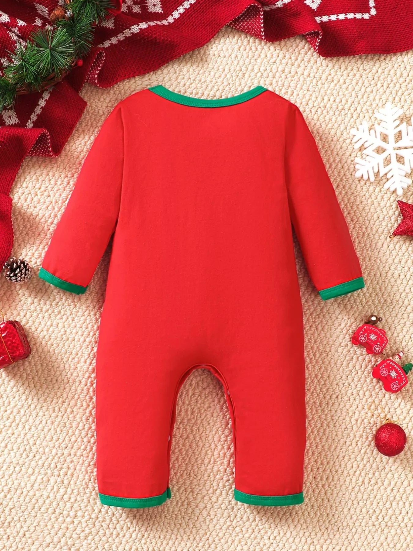 Children's Christmas Theme Embroidered Snapped Legs Jumpsuit