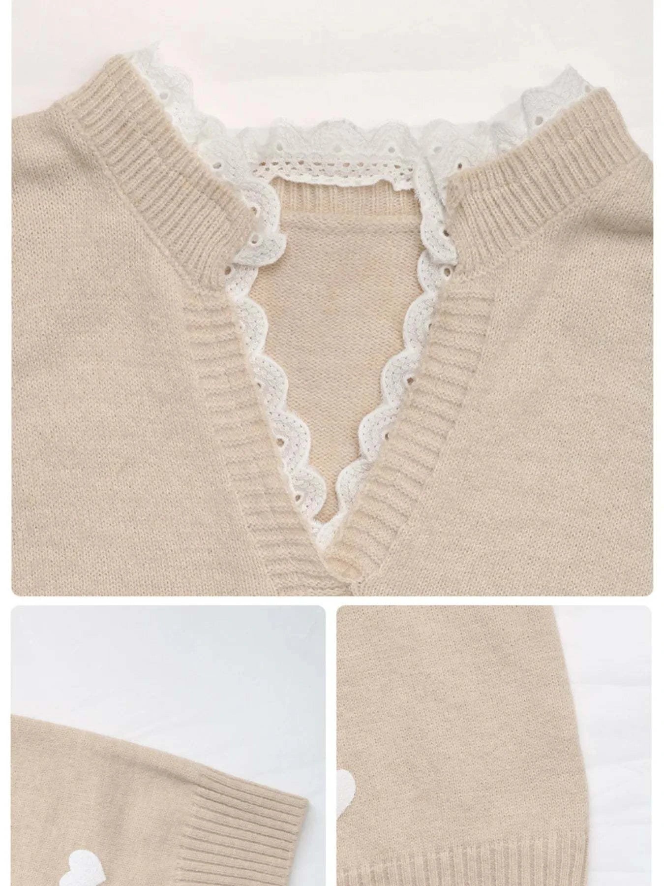 Heart V-Neck Long Sleeve Sweater