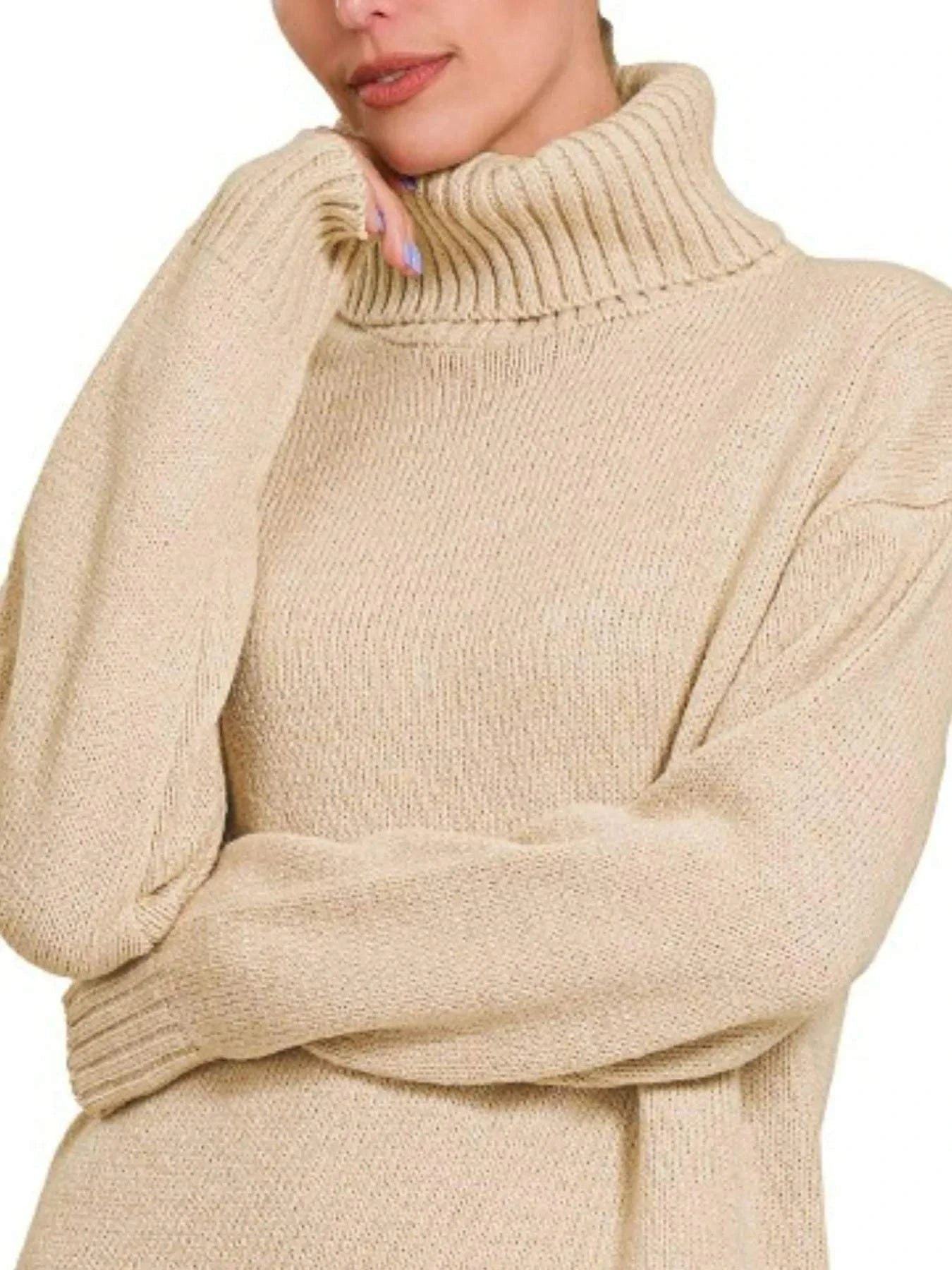 Zenana Turtle Neck Long Sleeve Midi Sweater Dress