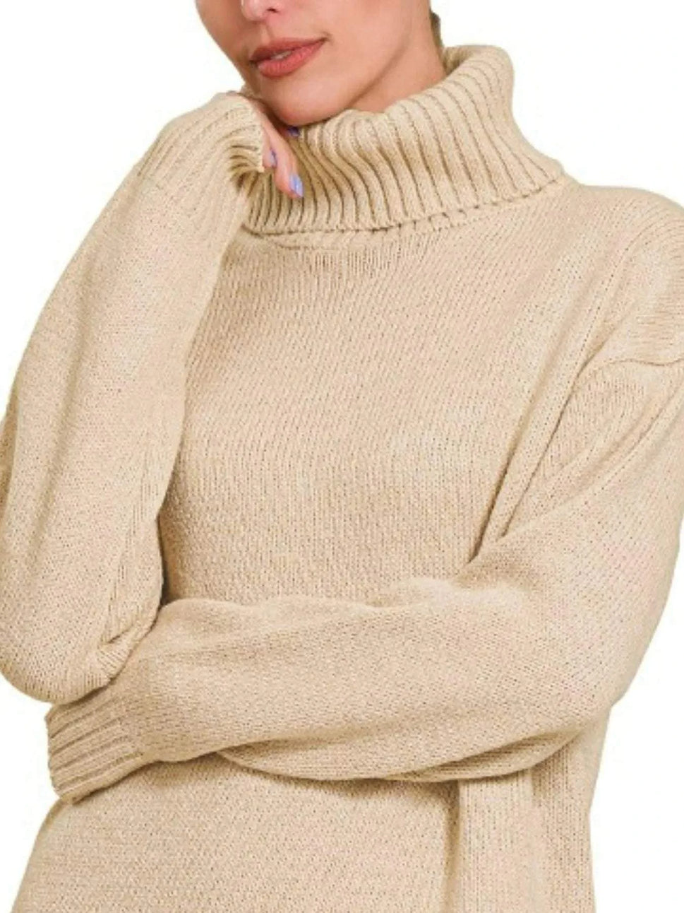 Zenana Turtle Neck Long Sleeve Midi Sweater Dress