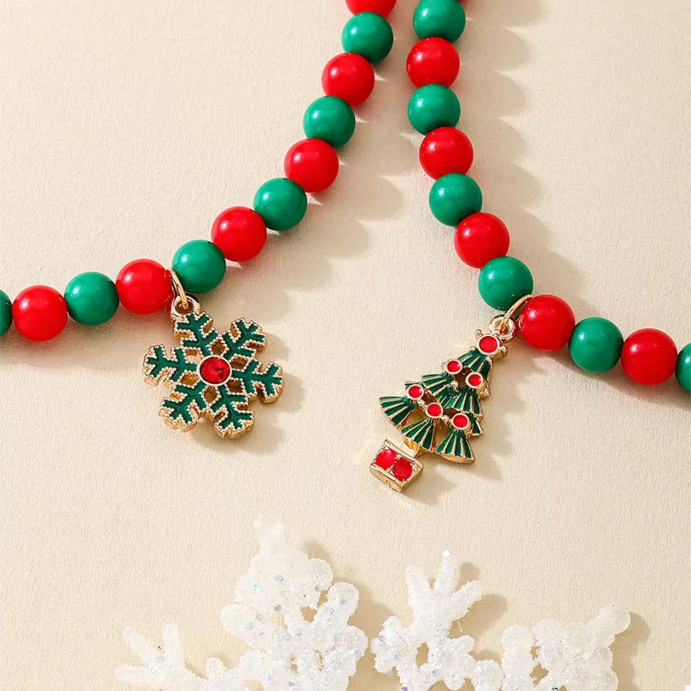 2 Piece Christmas Beaded Necklace with Pendants