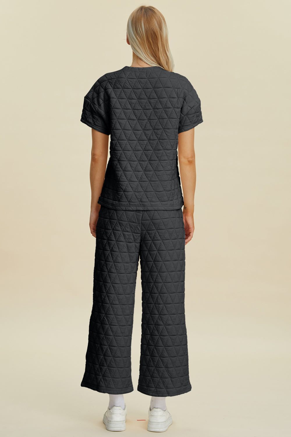 Full Size Texture Round Neck Short Sleeve Top and Pants