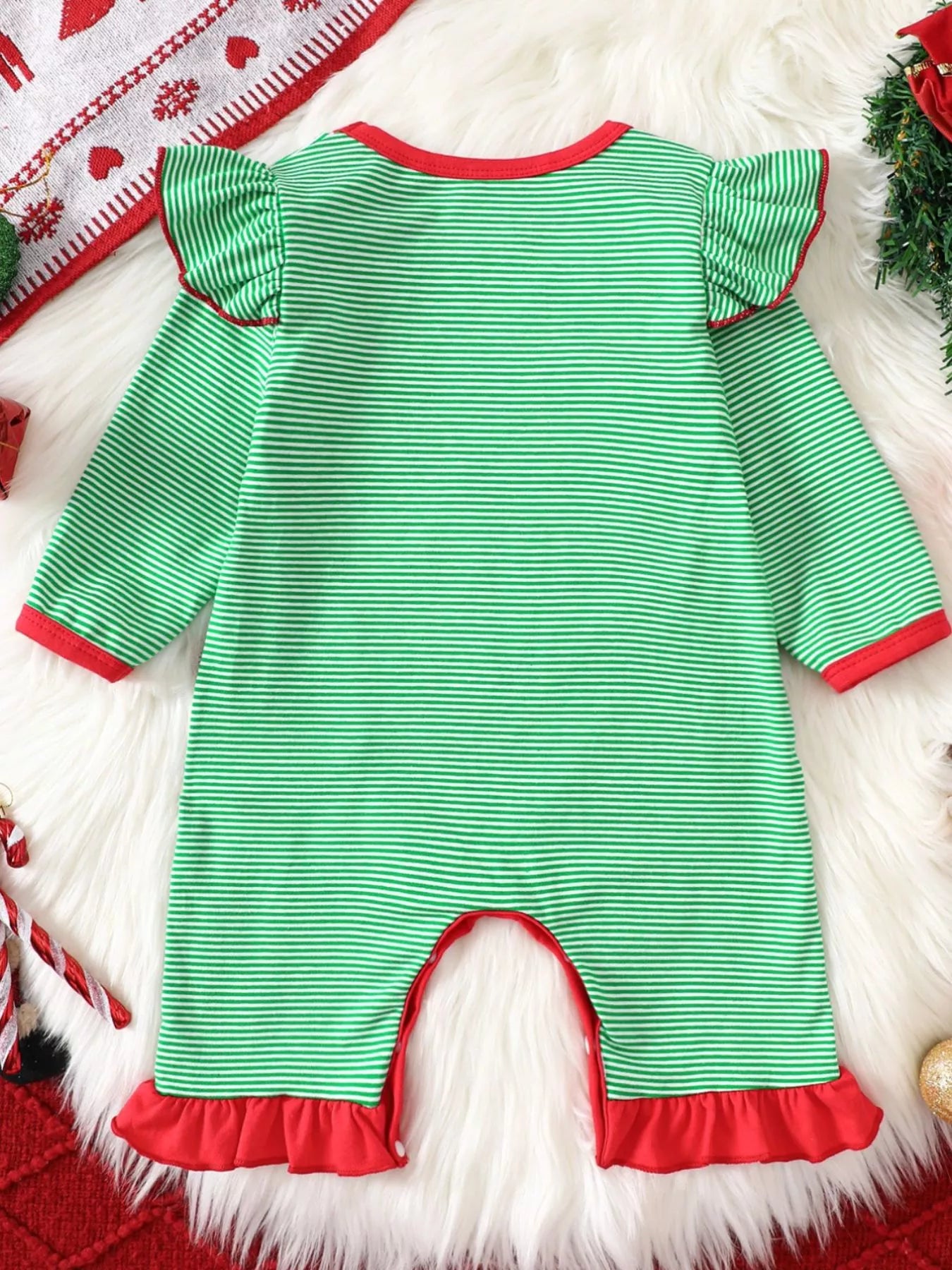 Children's Christmas-Themed Striped Snapped Legs Jumpsuit