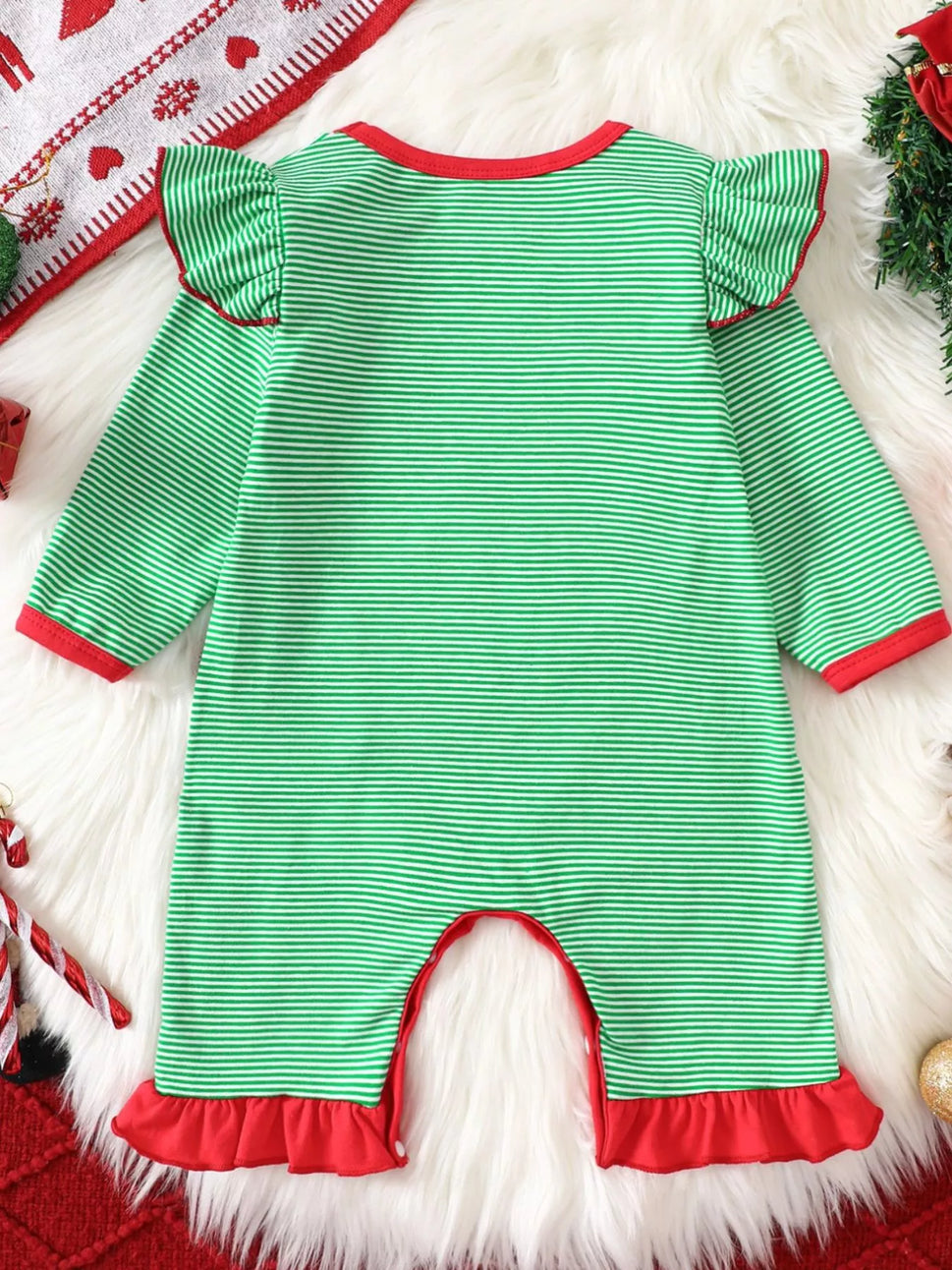 Children's Christmas-Themed Striped Snapped Legs Jumpsuit