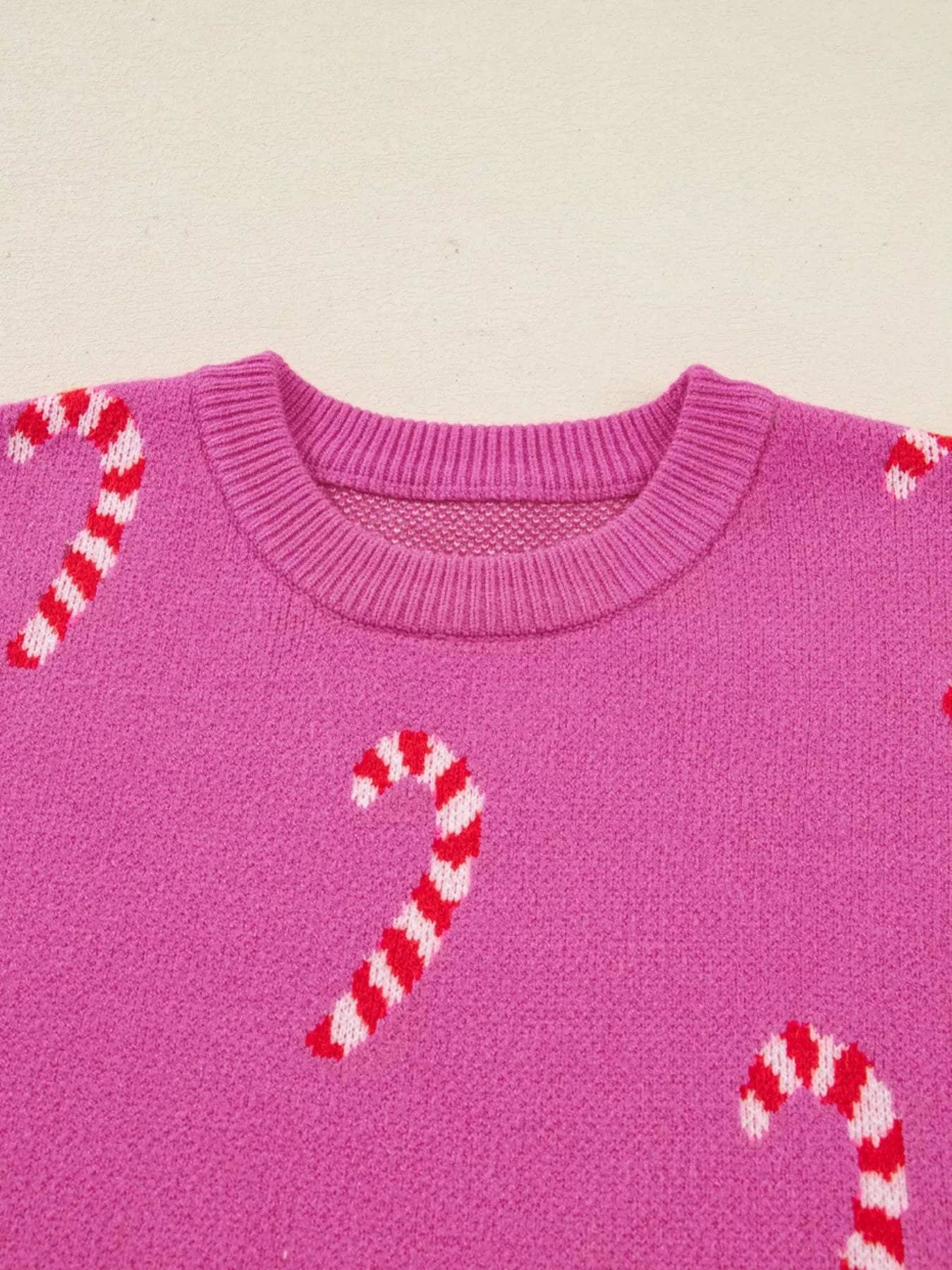 Christmas Candy Cane Holiday Drop Shoulder Sweater