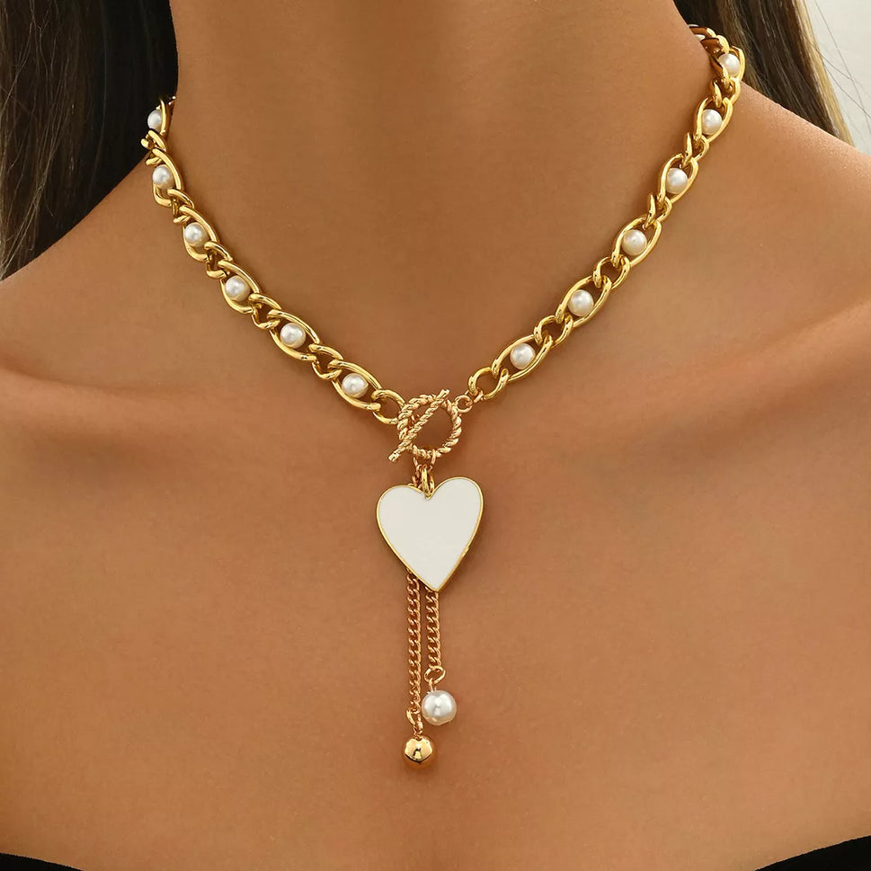 18K Gold-Plated Pearl Heart Necklace
