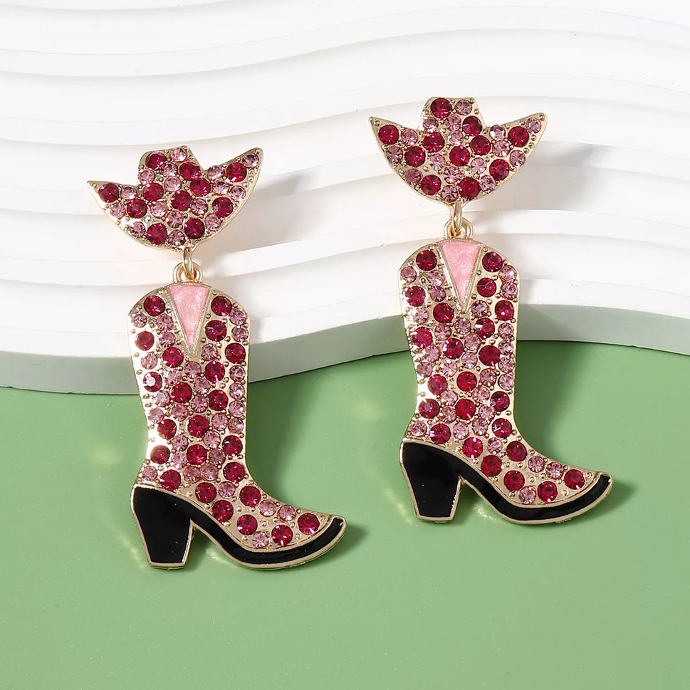 Rhinestone Cowboy Boot Dangle Earrings