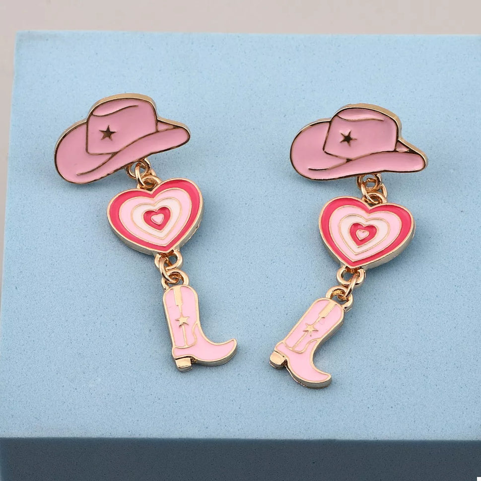 Cowgirl Boots Heart Dangle Earrings