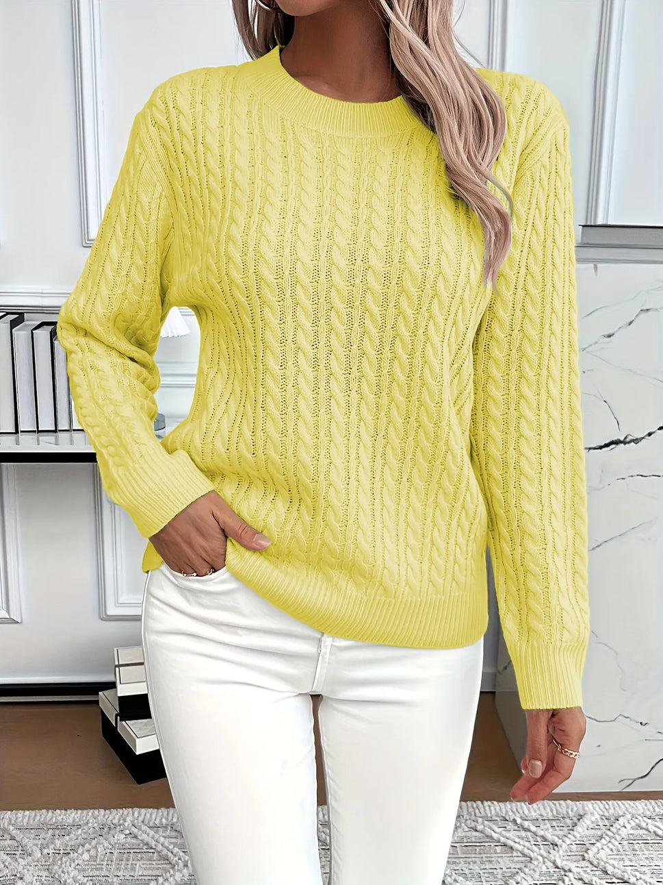 Cable Knit Round Neck Sweater