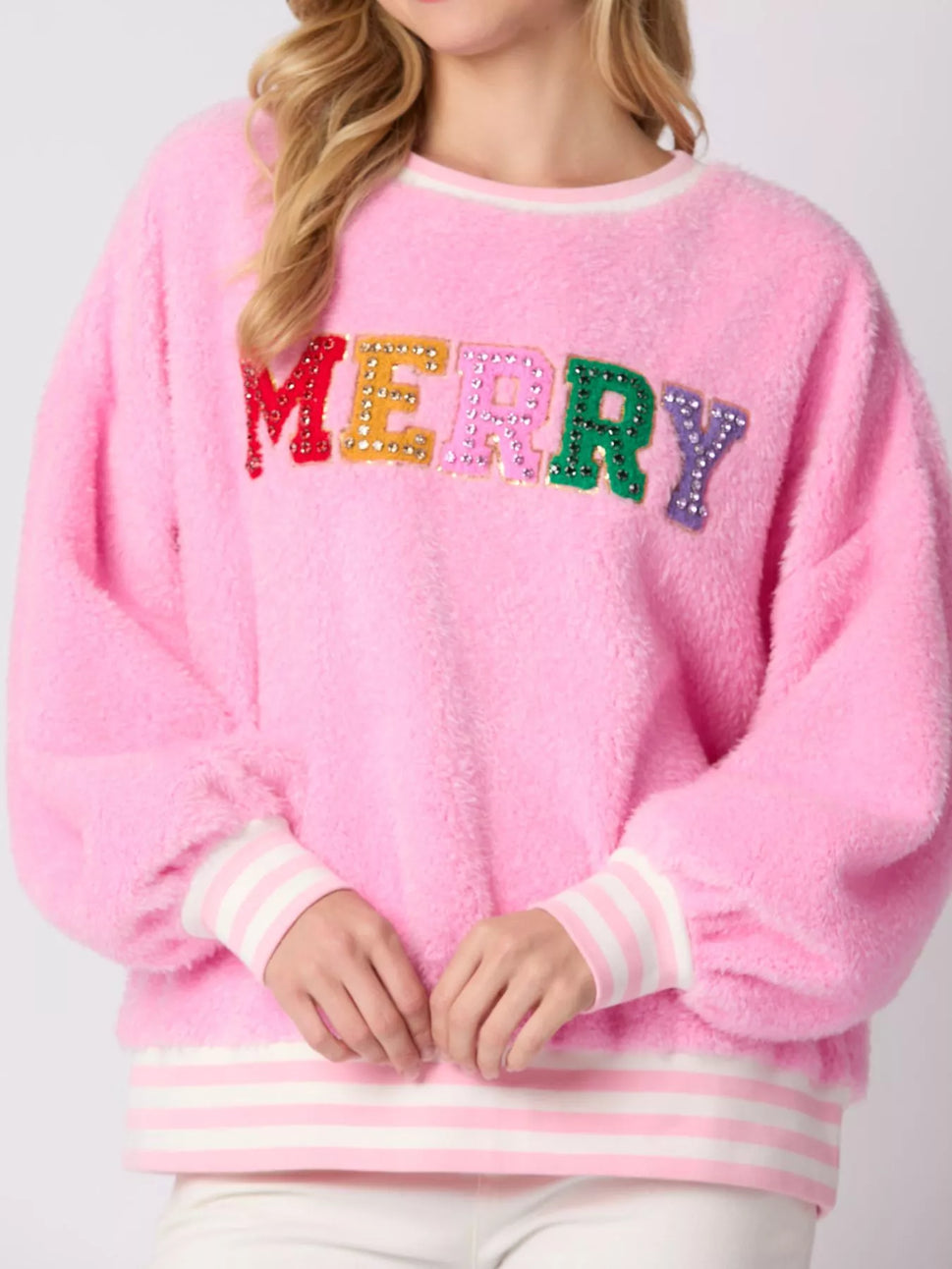 Rhinestone Merry Christmas Round Neck Sweatshirt
