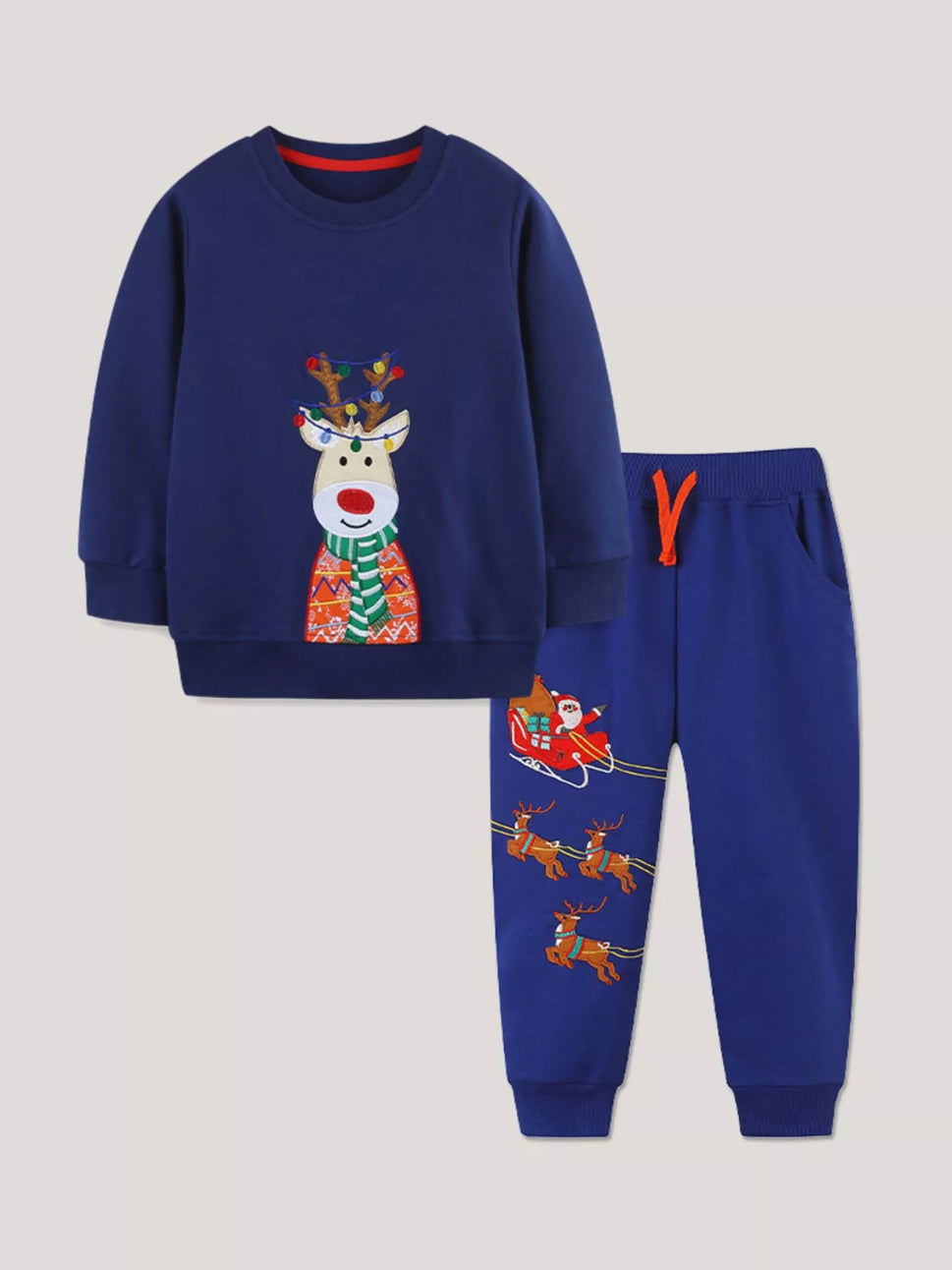 Children's Reindeer Embroidered Christmas Outfit Set