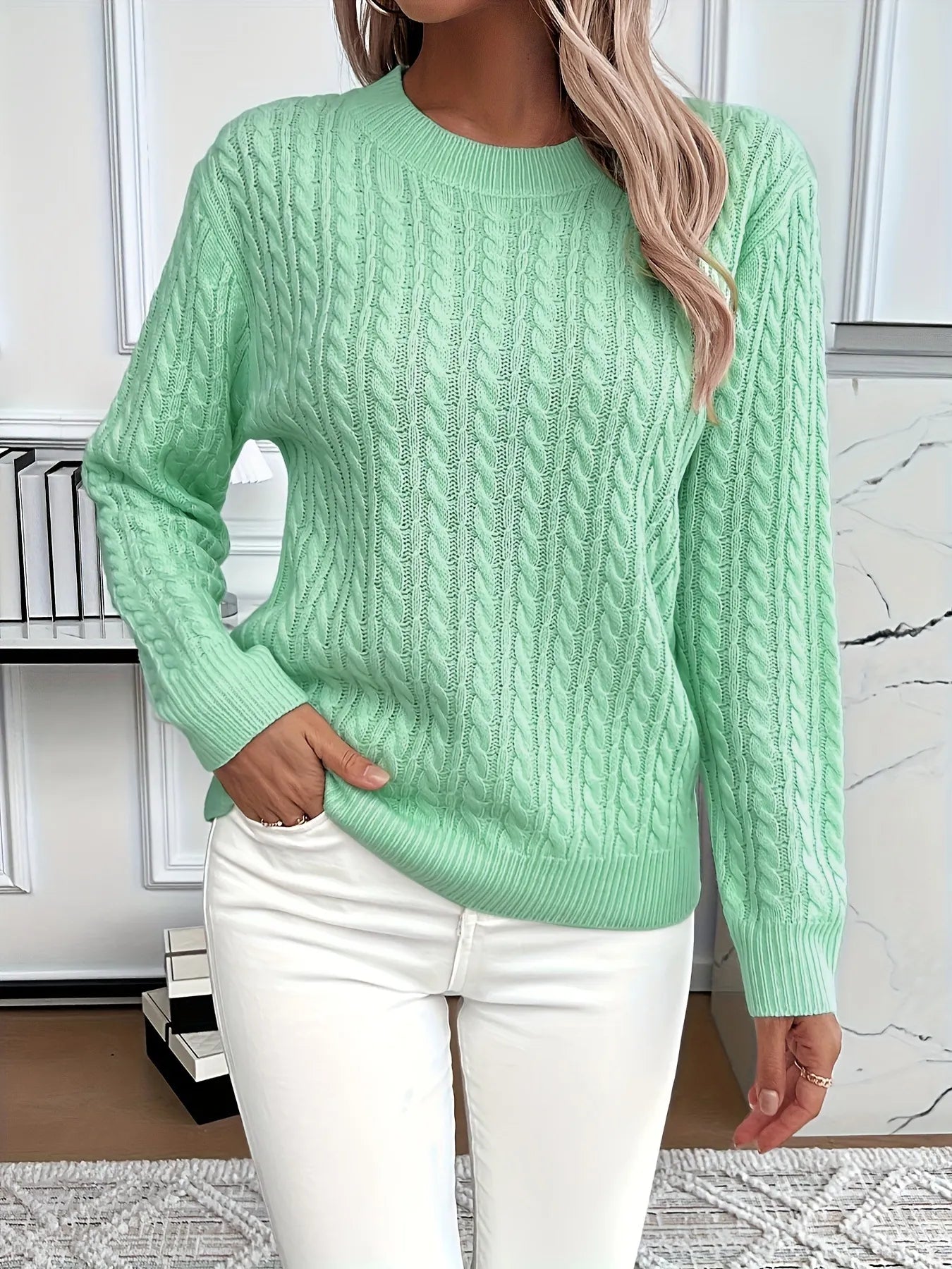 Cable Knit Round Neck Sweater