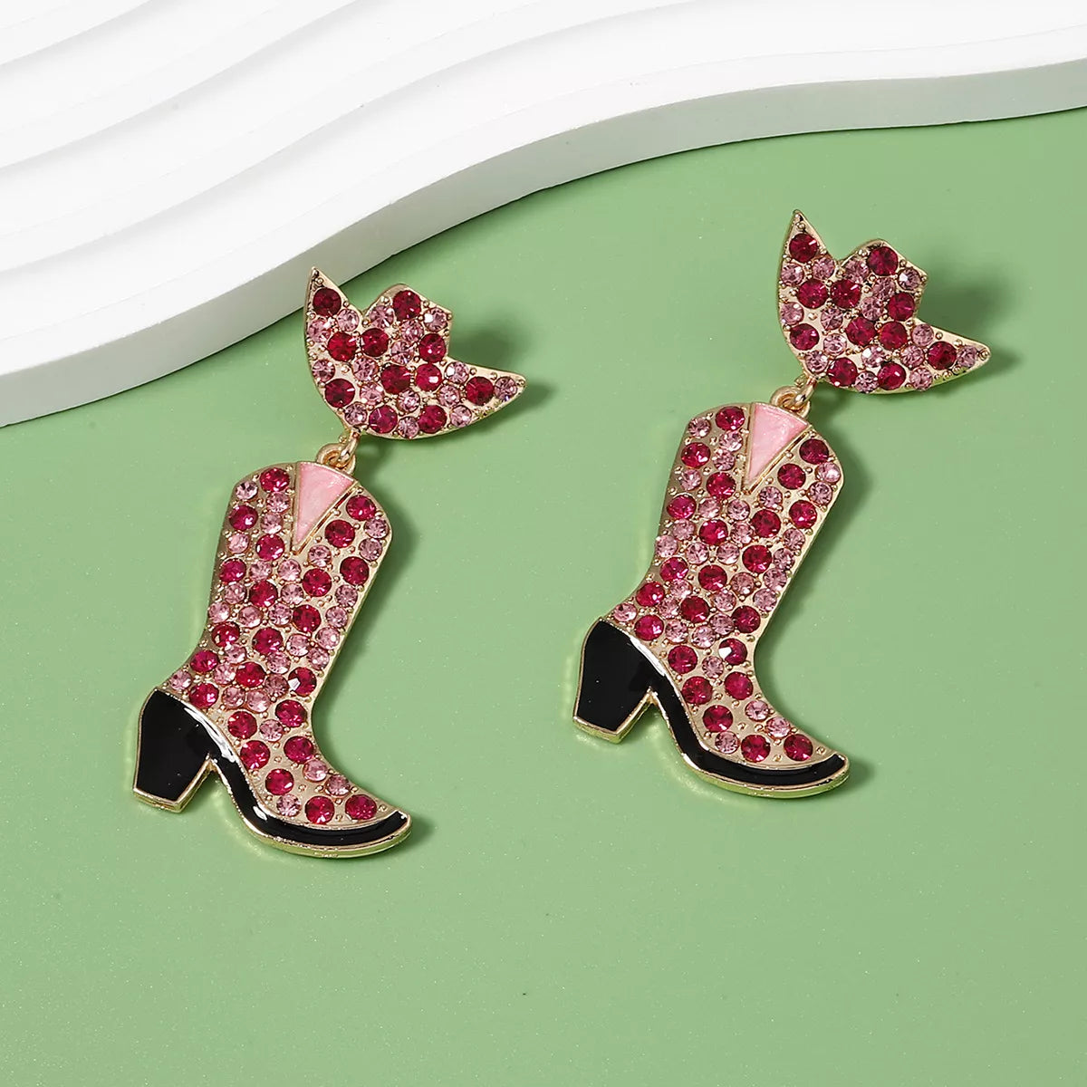 Rhinestone Cowboy Boot Dangle Earrings