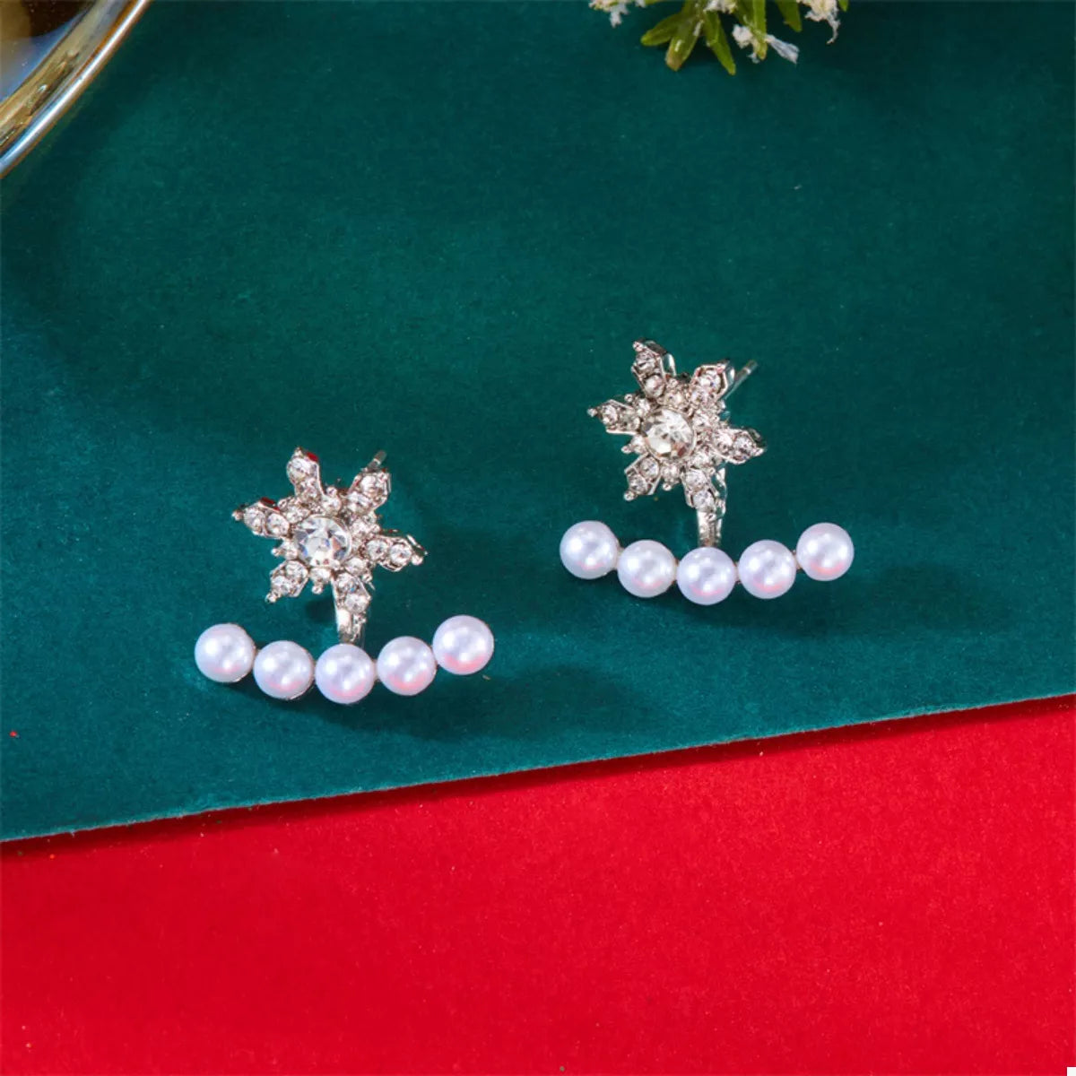 Christmas Snowflake Pearl Earrings