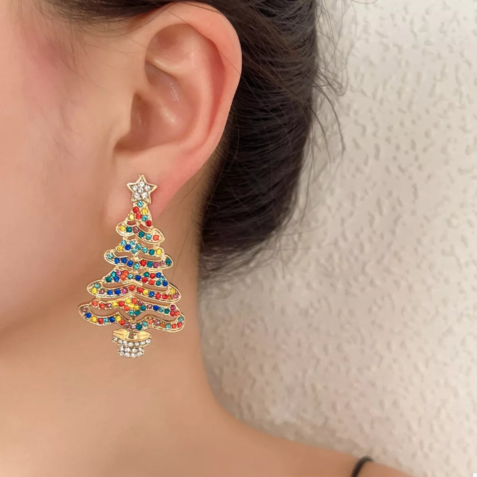 Christmas Tree Rhinestone Earrings