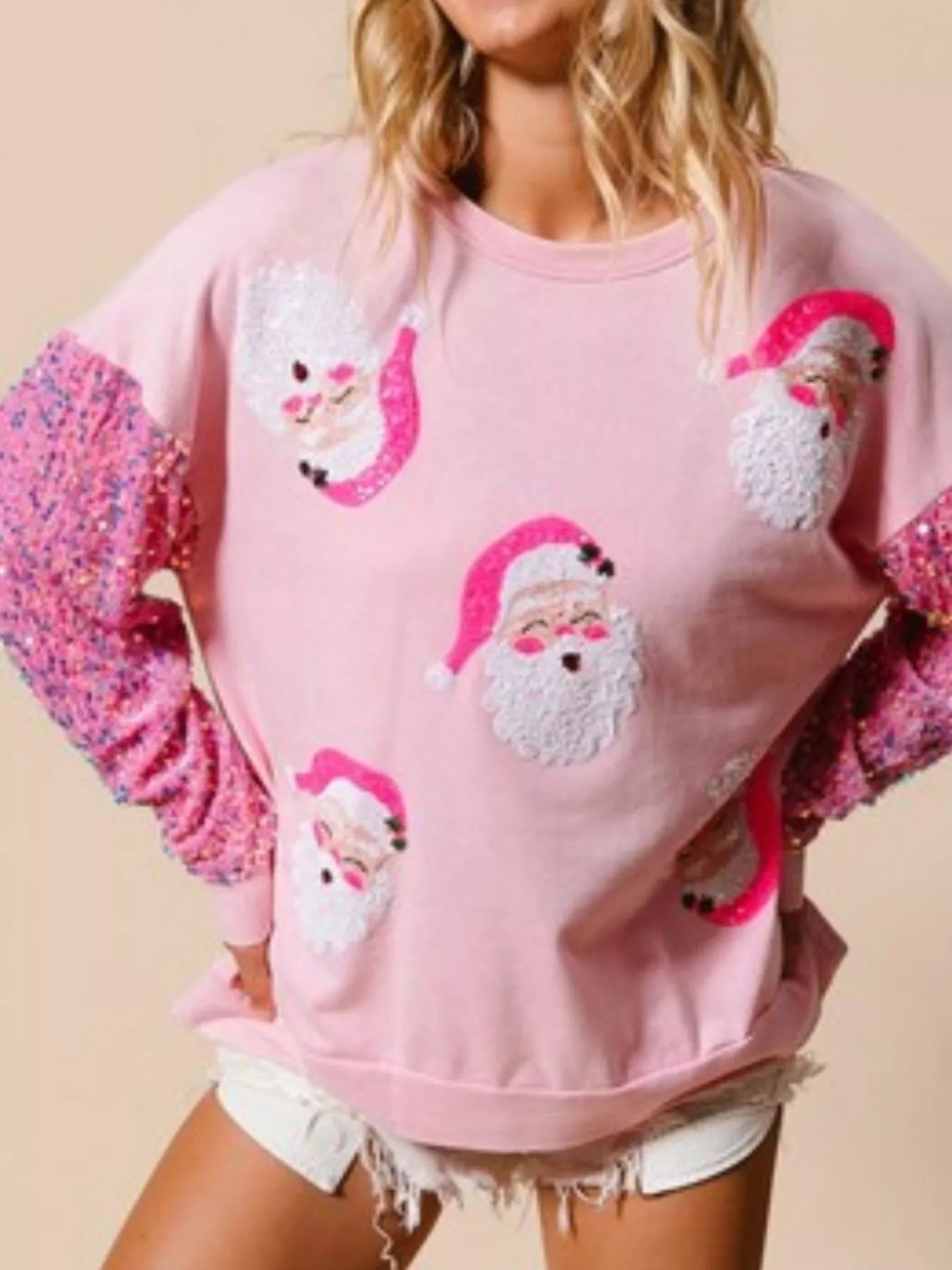 Christmas Theme Sequin Long Sleeve Sweatshirt