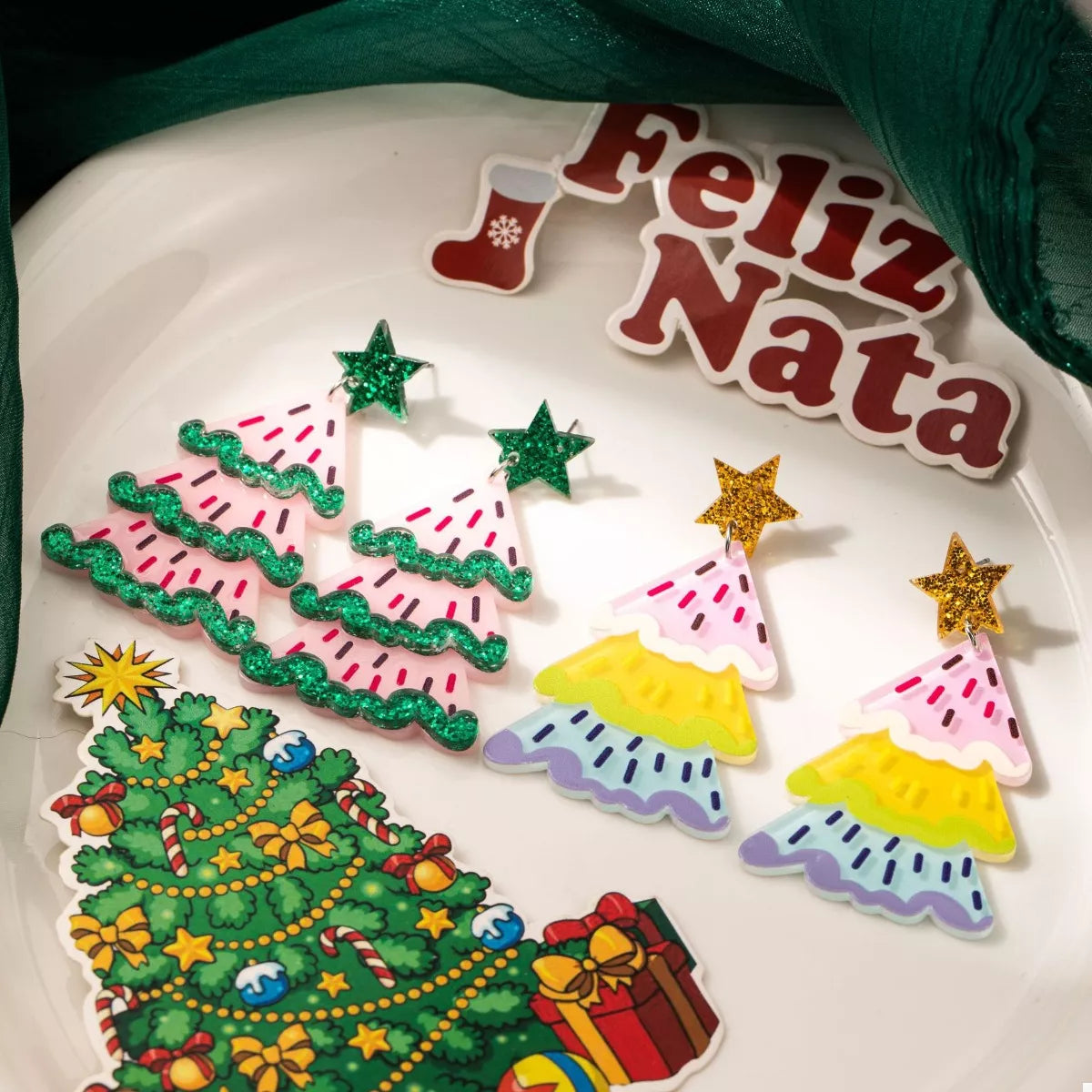 Christmas Tree Dangle Earrings