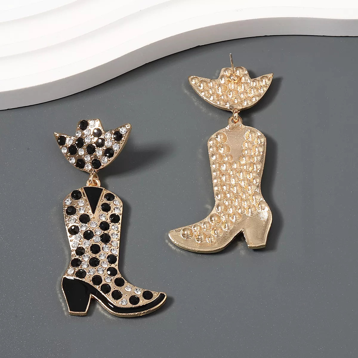 Rhinestone Cowboy Boot Dangle Earrings
