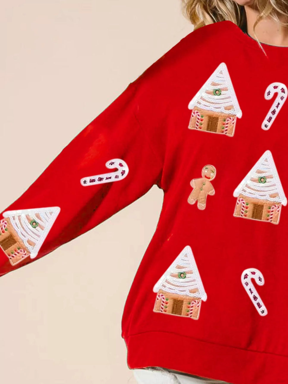 Christmas Gingerbread House Sequin Sweatshirt