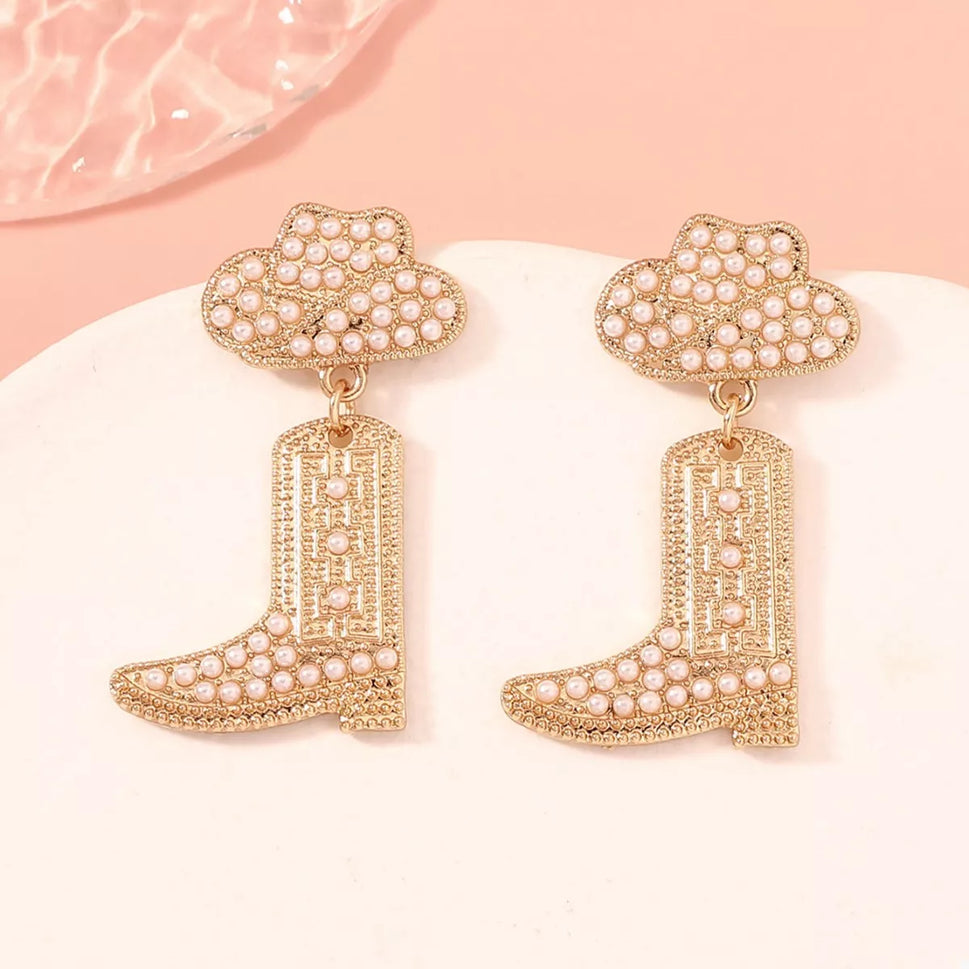 Rhinestone Cowboy Boot Dangle Earrings