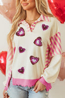 Switch Valentine’s Day Sequin Heart Pattern Long Sleeve Sweatshirt 2 image