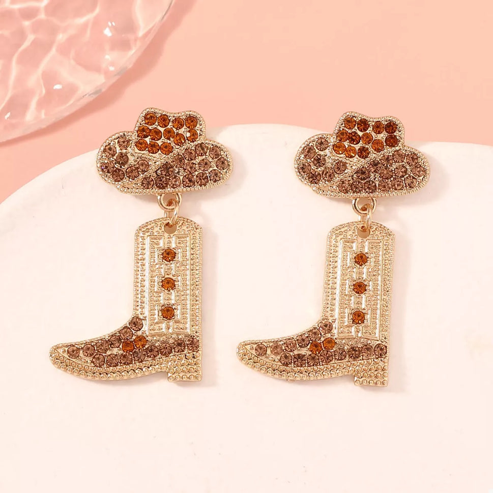 Rhinestone Cowboy Boot Dangle Earrings
