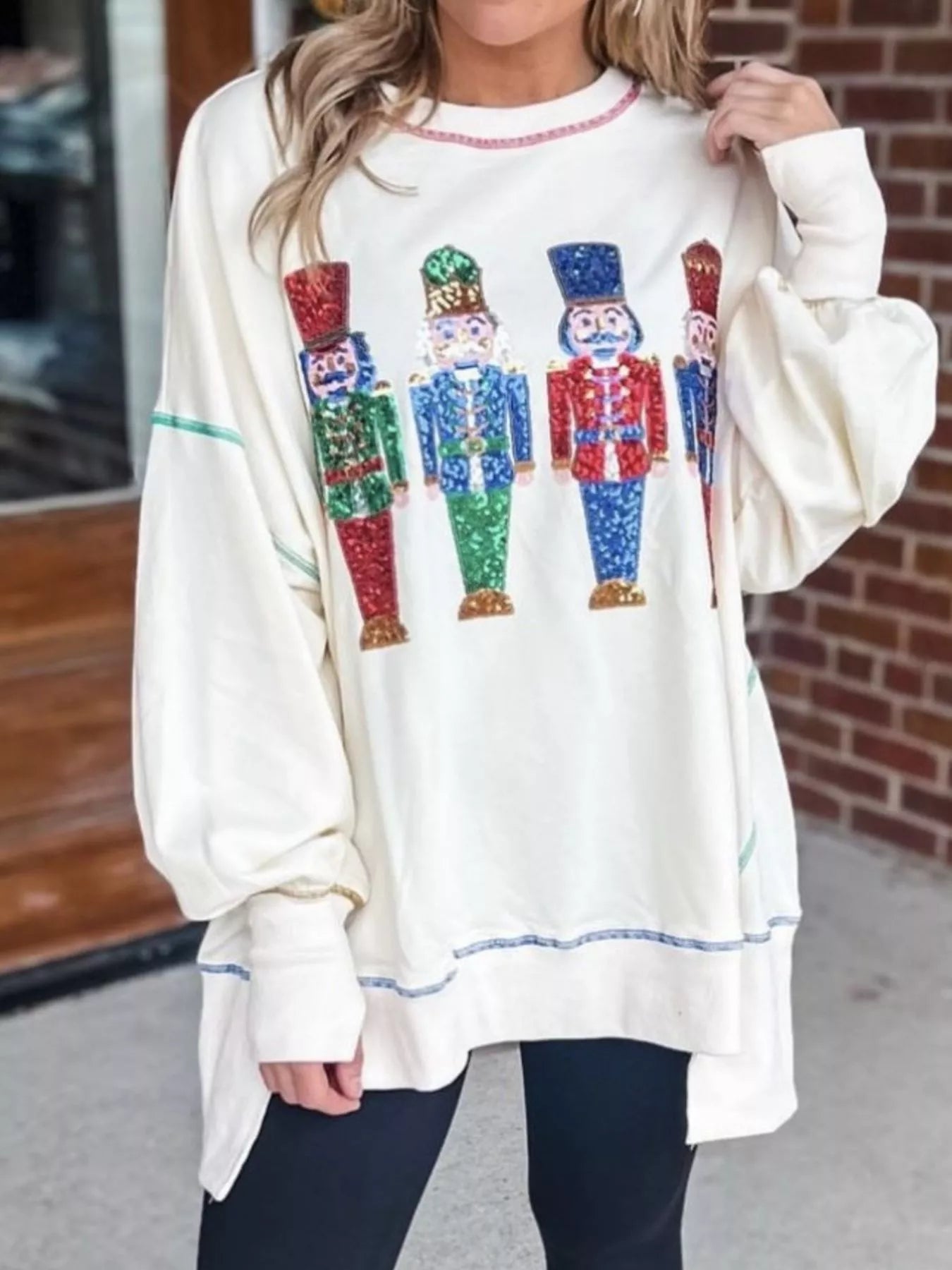 Christmas Nutcracker Sequin Round Neck Sweatshirt