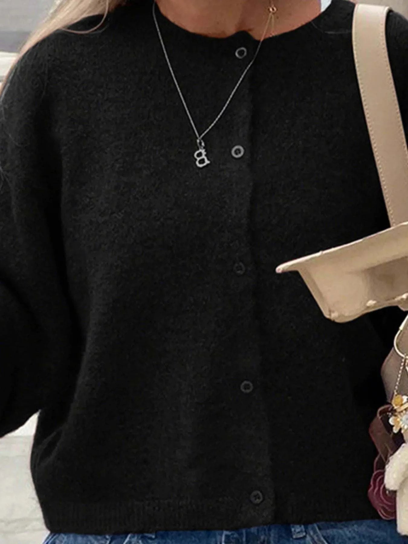 Button-Up Cropped Sweater Cardigan