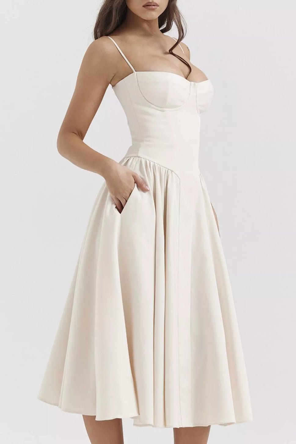Sweetheart Neck Ruched Midi Dress