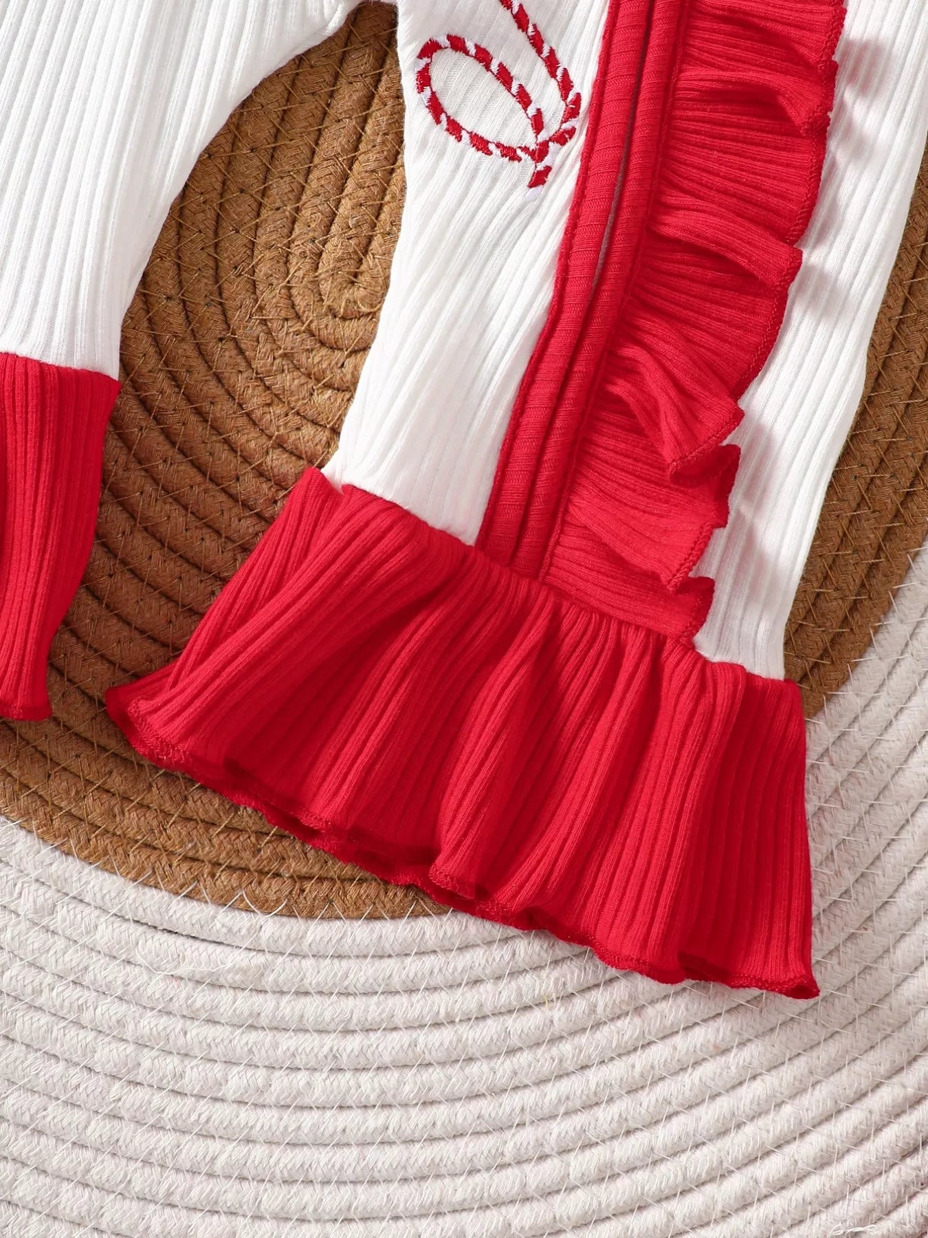 Children's Christmas Ruffle Trim Ribbed Jumpsuit
