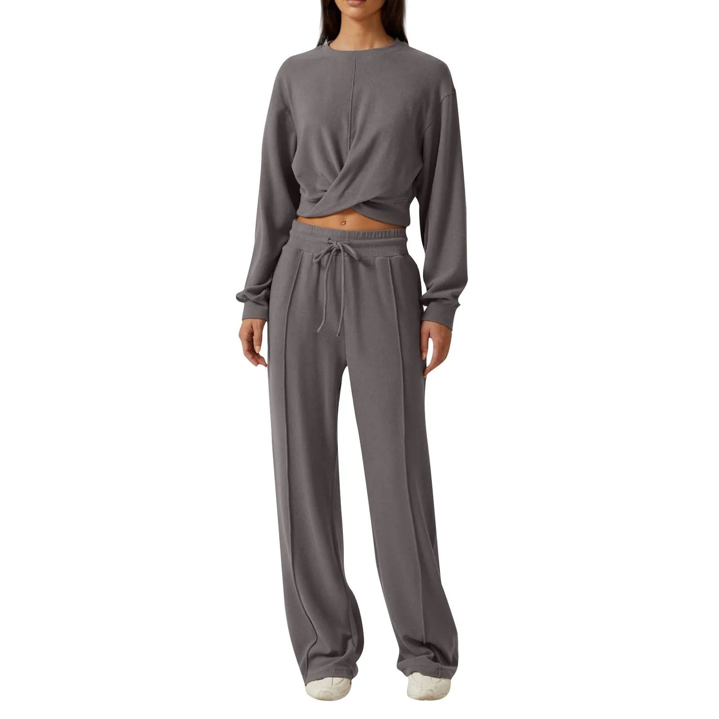 Tracksuit Women Wrapped Knot Cropped Sweatshirts 2 Piece Outfits Women Sweatpant Sets Autumn Casual Baggy Jogging Matching Sets