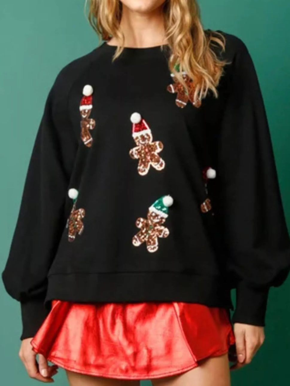 Christmas Sequin Gingerbread Round Neck Sweatshirt