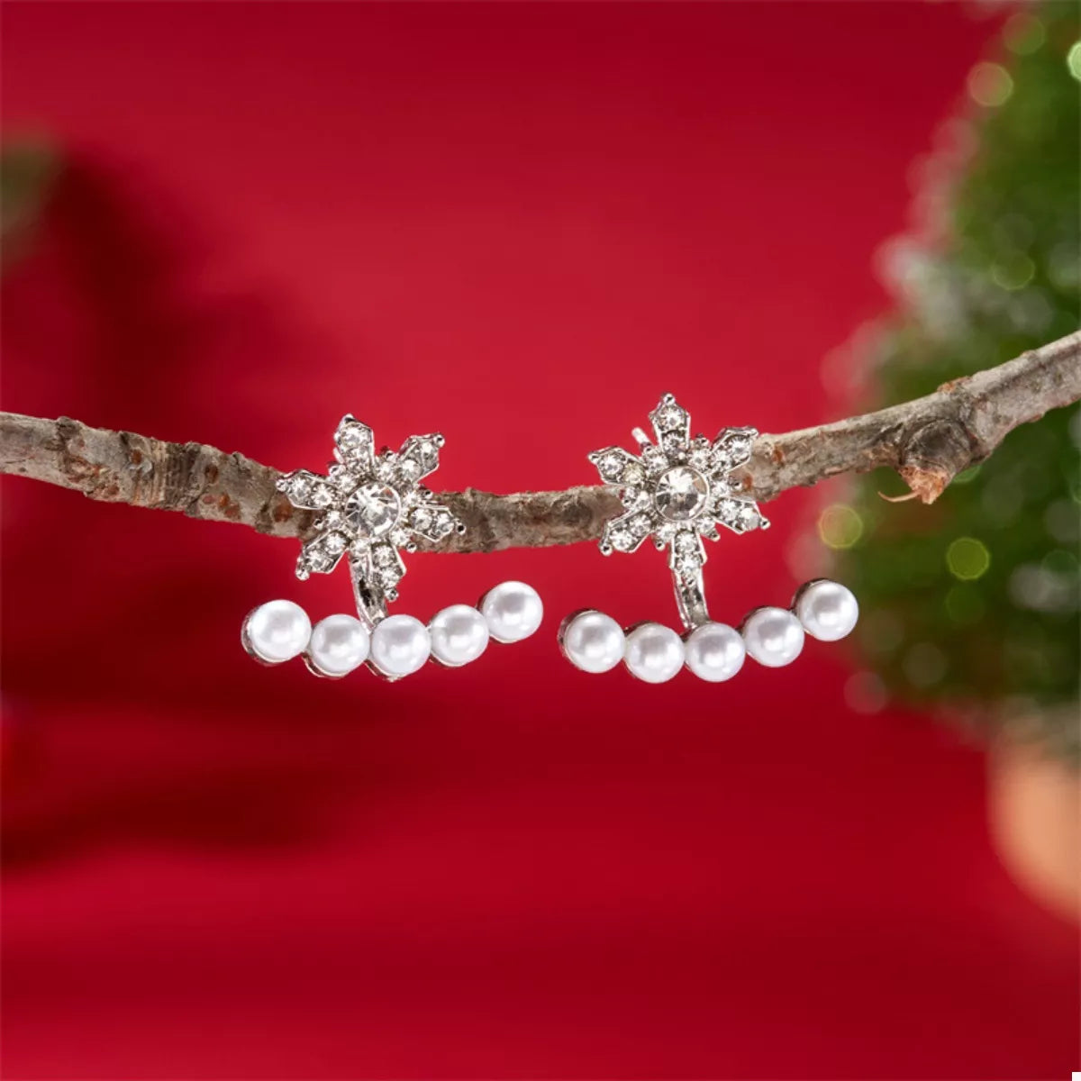 Christmas Snowflake Pearl Earrings