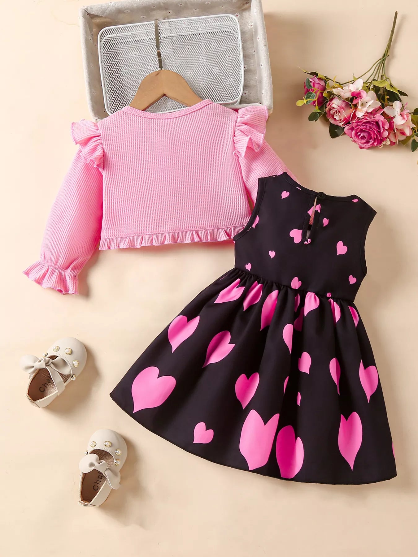 Children's Bow Dress & Ruffle Trim Cardigan Set