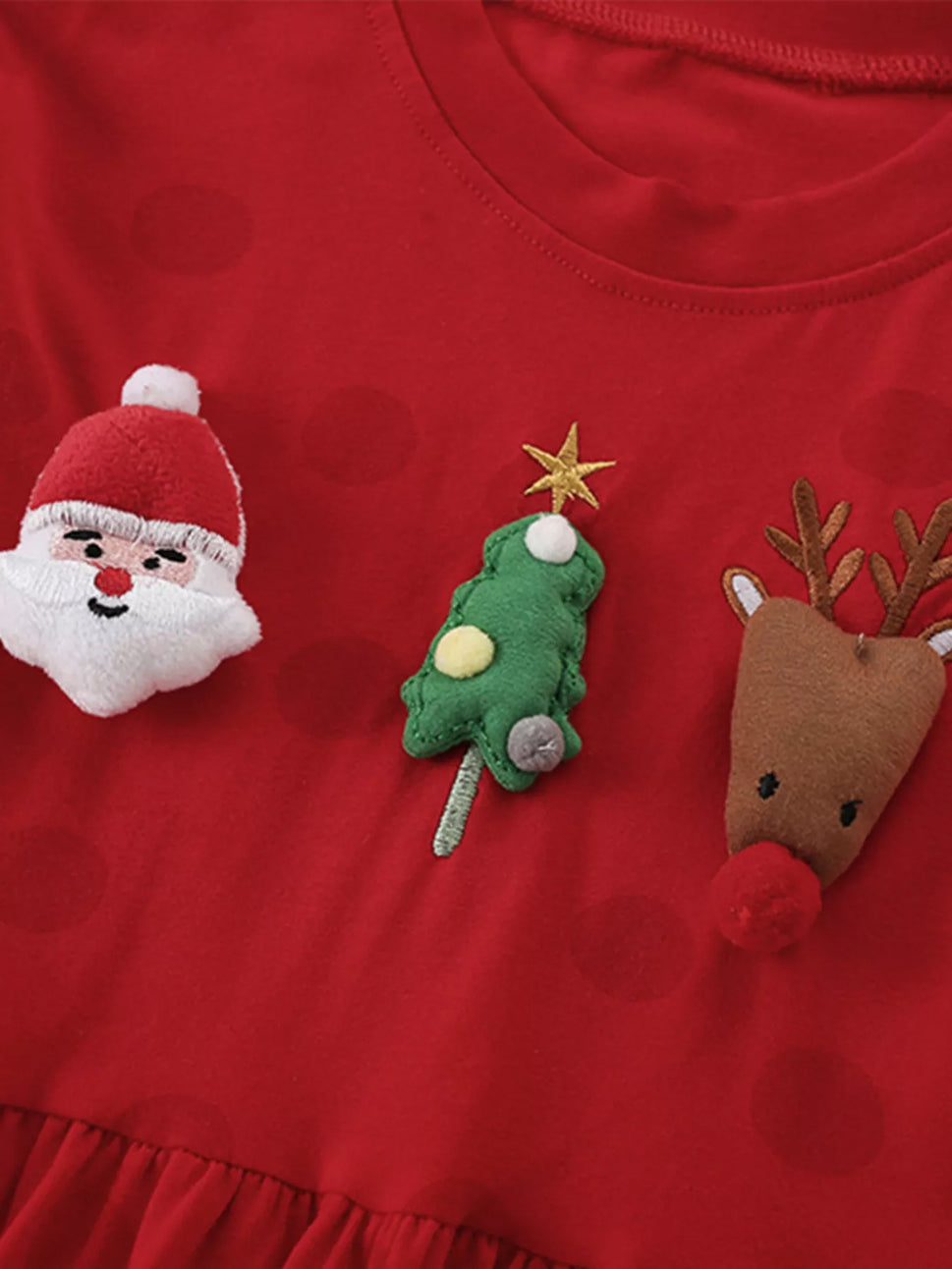 Children's Christmas Character Applique Long Sleeve Dress