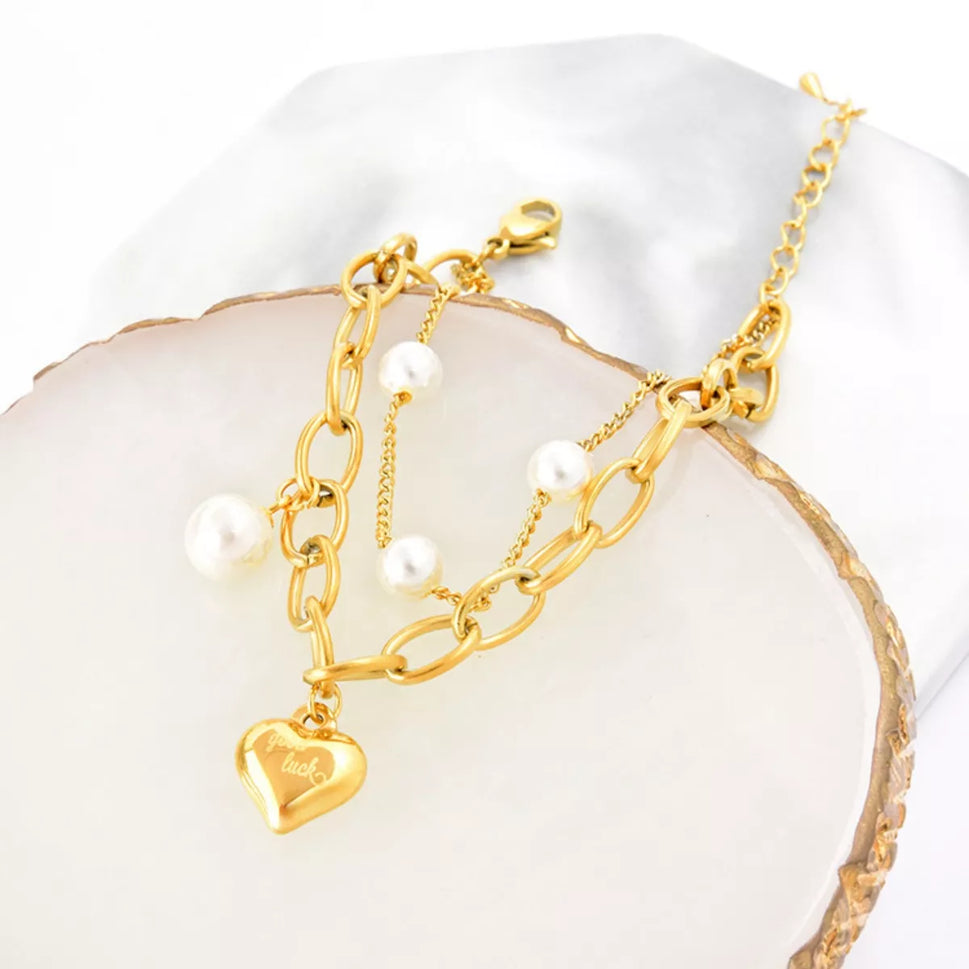 18K Gold-Plated Heart Charm Bracelet